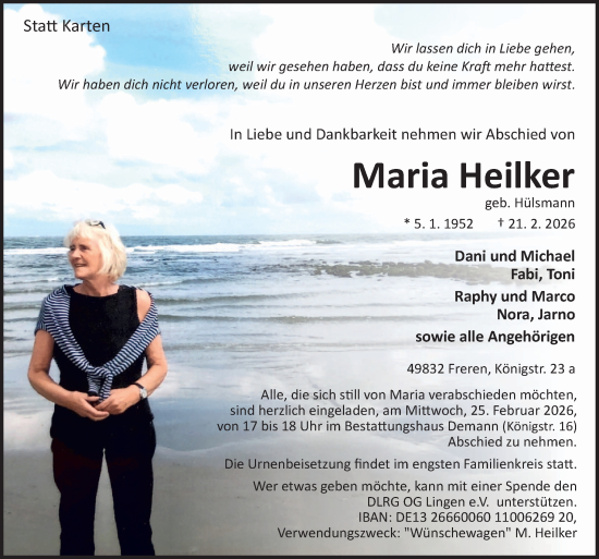 Traueranzeige von Maria Heilker von Neue Osnabrücker Zeitung GmbH &amp; Co. KG