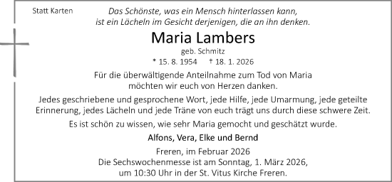 Traueranzeige von Maria Lambers von Neue Osnabrücker Zeitung GmbH & Co. KG