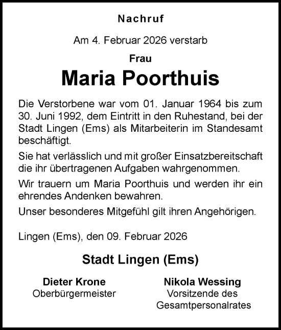 Traueranzeige von Maria Poorthuis von Neue Osnabrücker Zeitung GmbH & Co. KG