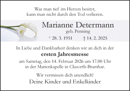 Traueranzeige von Marianne Determann von Neue Osnabrücker Zeitung GmbH & Co. KG