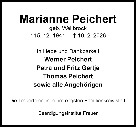 Traueranzeige von Marianne Peichert von DK Medien GmbH & Co. KG