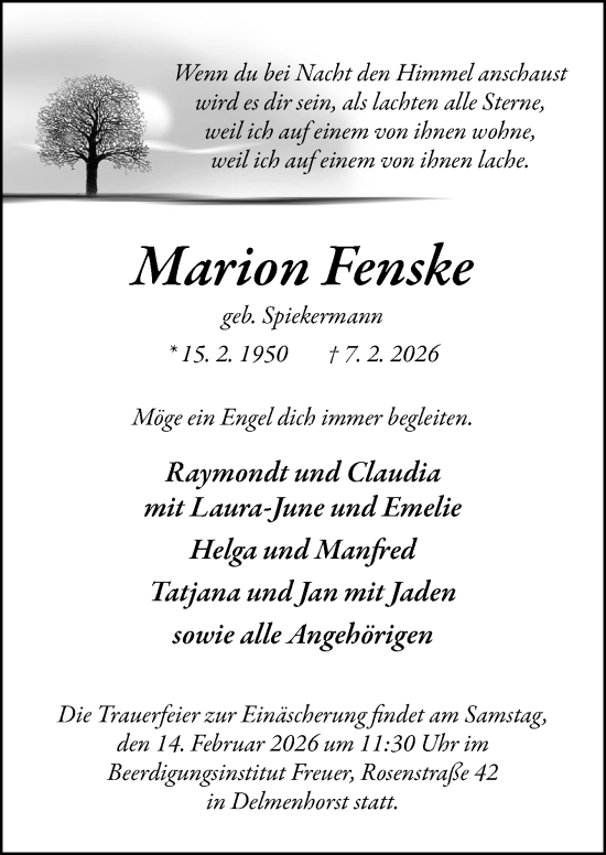 Traueranzeige von Marion Fenske von DK Medien GmbH & Co. KG