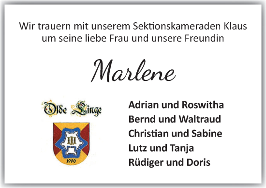 Traueranzeige von Marlene  von Neue Osnabrücker Zeitung GmbH & Co. KG
