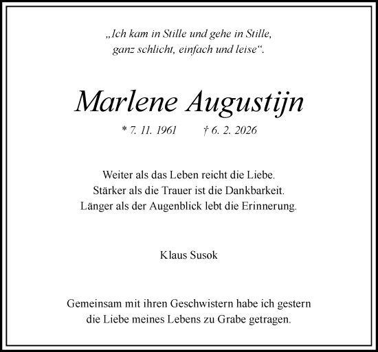 Traueranzeige von Marlene Augustijn von Neue Osnabrücker Zeitung GmbH & Co. KG
