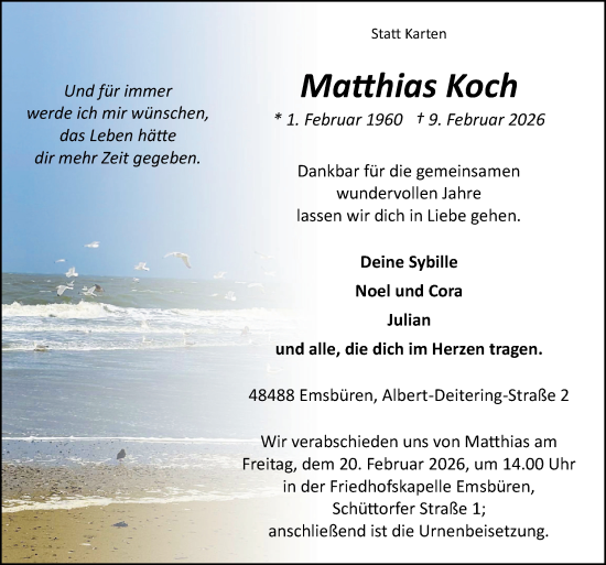 Traueranzeige von Matthias Koch von Neue Osnabrücker Zeitung GmbH & Co. KG