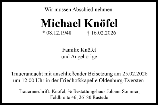 Traueranzeige von Michael Knöfel von Ostfriesischer Kurier GmbH