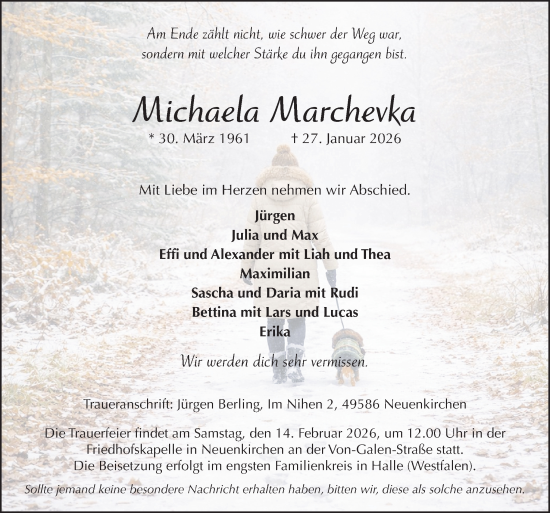 Traueranzeige von Michaela Marchevka von Neue Osnabrücker Zeitung GmbH & Co. KG