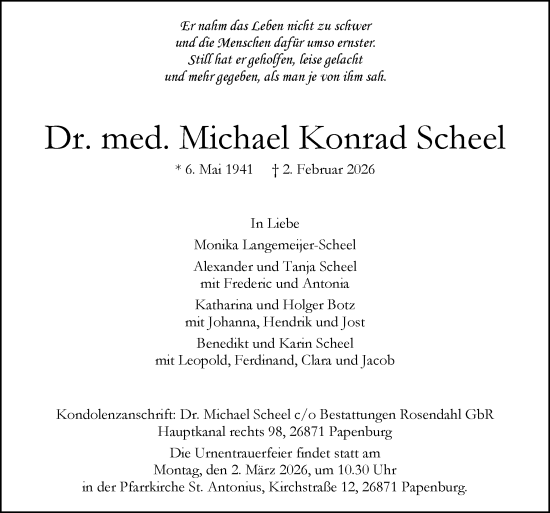 Traueranzeige von Michael Konrad Scheel von Neue Osnabrücker Zeitung GmbH & Co. KG