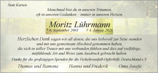 Traueranzeige von Moritz Lührmann von Neue Osnabrücker Zeitung GmbH & Co. KG