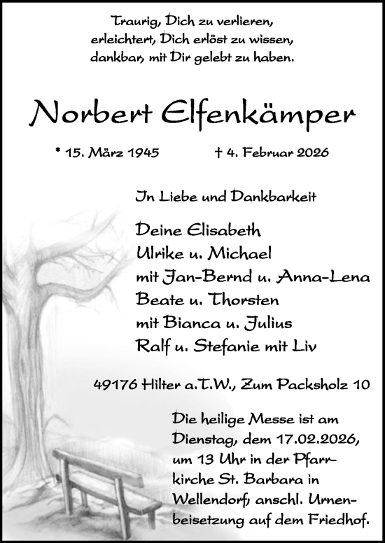 Traueranzeige von Norbert Elfenkämper von Neue Osnabrücker Zeitung GmbH & Co. KG