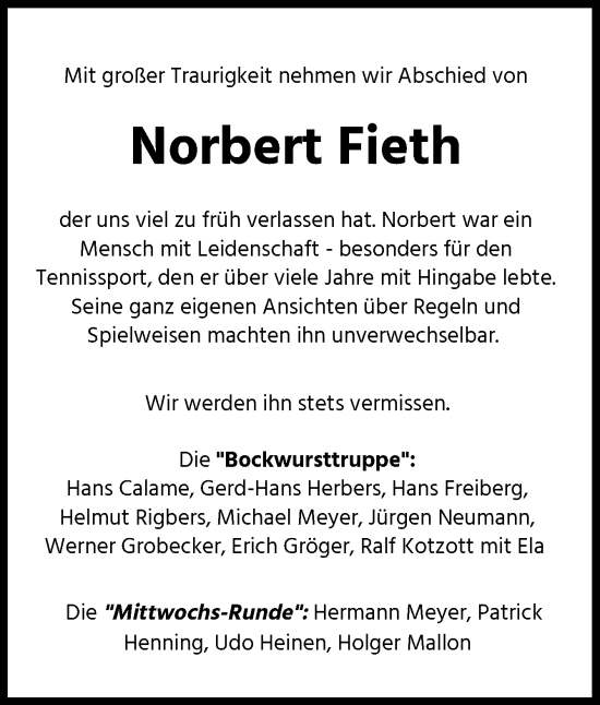 Traueranzeige von Norbert Fieth von DK Medien GmbH & Co. KG