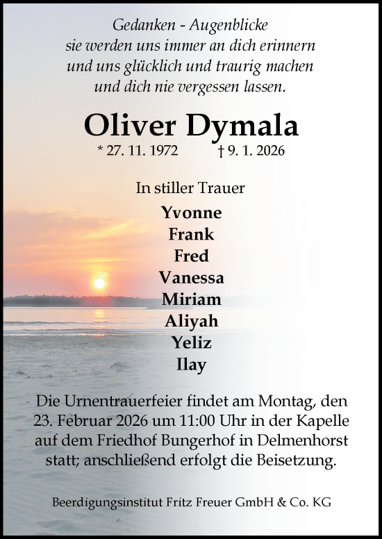 Traueranzeige von Oliver Dymala von DK Medien GmbH & Co. KG