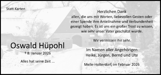 Traueranzeige von Oswald Hüpohl von Neue Osnabrücker Zeitung GmbH & Co. KG