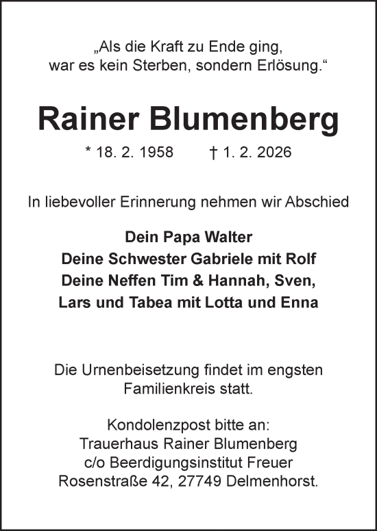 Traueranzeige von Rainer Blumenberg von DK Medien GmbH & Co. KG