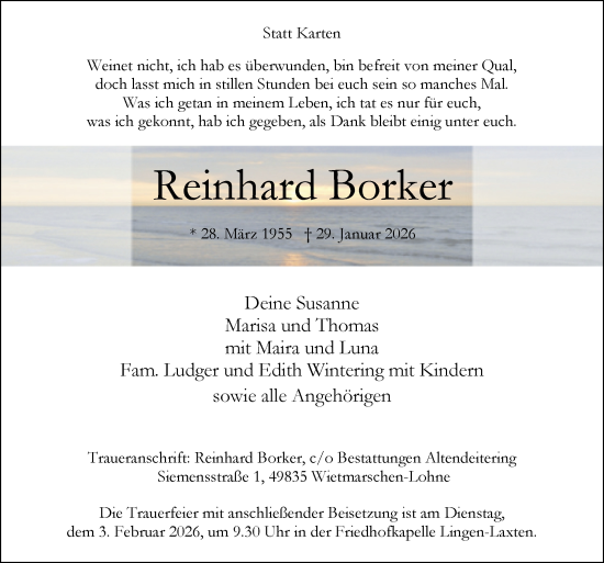Traueranzeige von Reinhard Borker von Neue Osnabrücker Zeitung GmbH & Co. KG