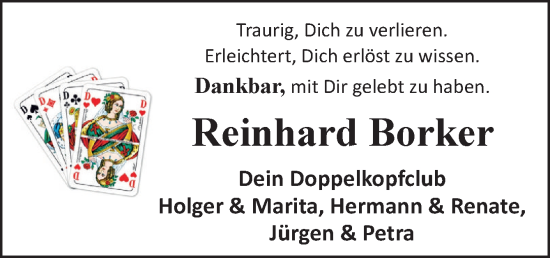 Traueranzeige von Reinhard Borker von Neue Osnabrücker Zeitung GmbH & Co. KG