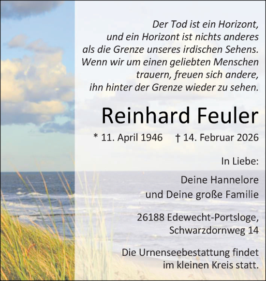 Traueranzeige von Reinhard Feuler von Ostfriesischer Kurier GmbH