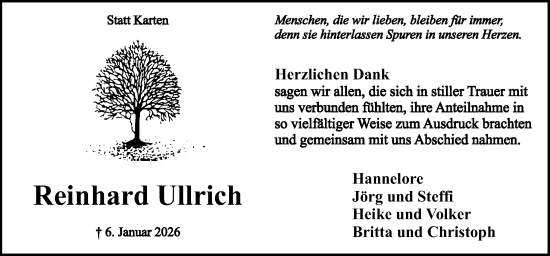 Traueranzeige von Reinhard Ullrich von Neue Osnabrücker Zeitung GmbH & Co. KG