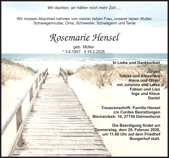 Traueranzeige von Rosemarie Hensel von DK Medien GmbH & Co. KG