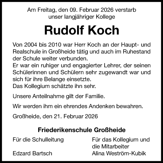 Traueranzeige von Rudolf Koch von Ostfriesischer Kurier GmbH