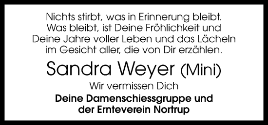 Traueranzeige von Sandra Weyer von Neue Osnabrücker Zeitung GmbH & Co. KG
