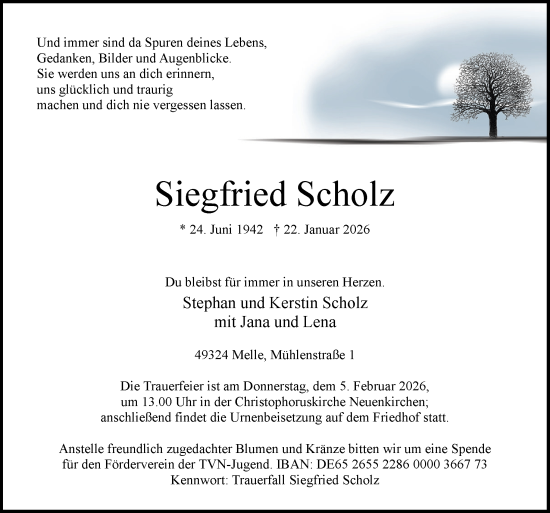 Traueranzeige von Siegfried Scholz von Neue Osnabrücker Zeitung GmbH & Co. KG