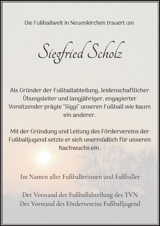 Traueranzeige von Siegfried Scholz von Neue Osnabrücker Zeitung GmbH & Co. KG