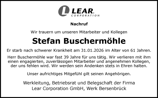Traueranzeige von Stefan Buschermöhle von Neue Osnabrücker Zeitung GmbH & Co. KG