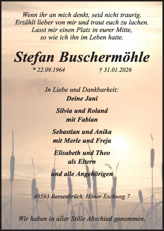 Traueranzeige von Stefan Buschermöhle von Neue Osnabrücker Zeitung GmbH & Co. KG