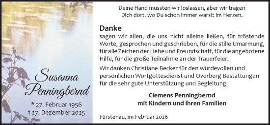 Traueranzeige von Susanne Penningbernd von Neue Osnabrücker Zeitung GmbH & Co. KG