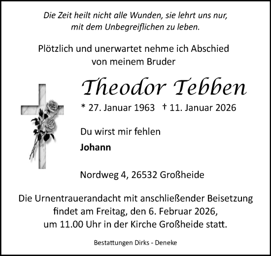 Traueranzeige von Theodor Tebben von Ostfriesischer Kurier GmbH