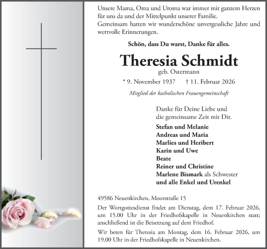 Traueranzeige von Theresia Schmidt von Neue Osnabrücker Zeitung GmbH & Co. KG