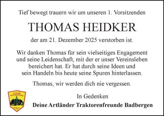 Traueranzeige von Thomas Heidker von Neue Osnabrücker Zeitung GmbH & Co. KG