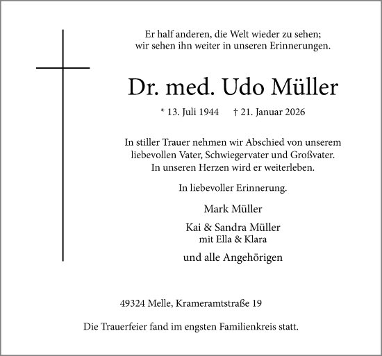 Traueranzeige von Udo Müller von Neue Osnabrücker Zeitung GmbH & Co. KG