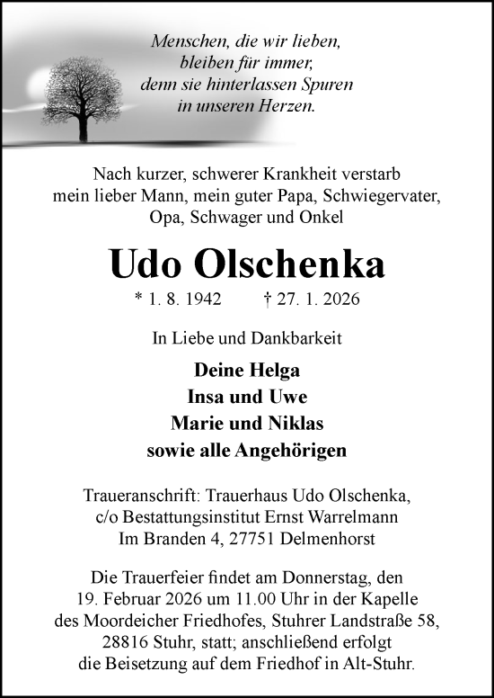 Traueranzeige von Udo Olschenka von DK Medien GmbH & Co. KG