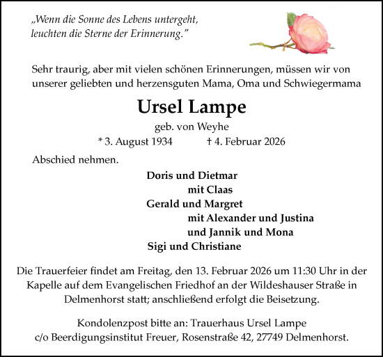 Traueranzeige von Ursel Lampe von DK Medien GmbH & Co. KG