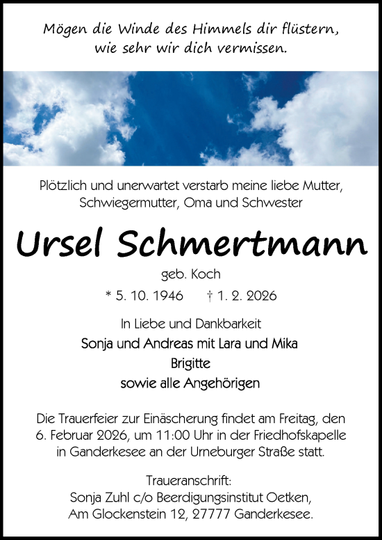 Traueranzeige von Ursel Schmertmann von DK Medien GmbH &amp; Co. KG
