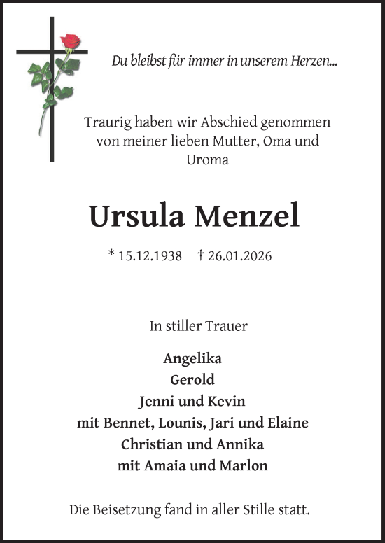 Traueranzeige von Ursula Menzel von DK Medien GmbH & Co. KG