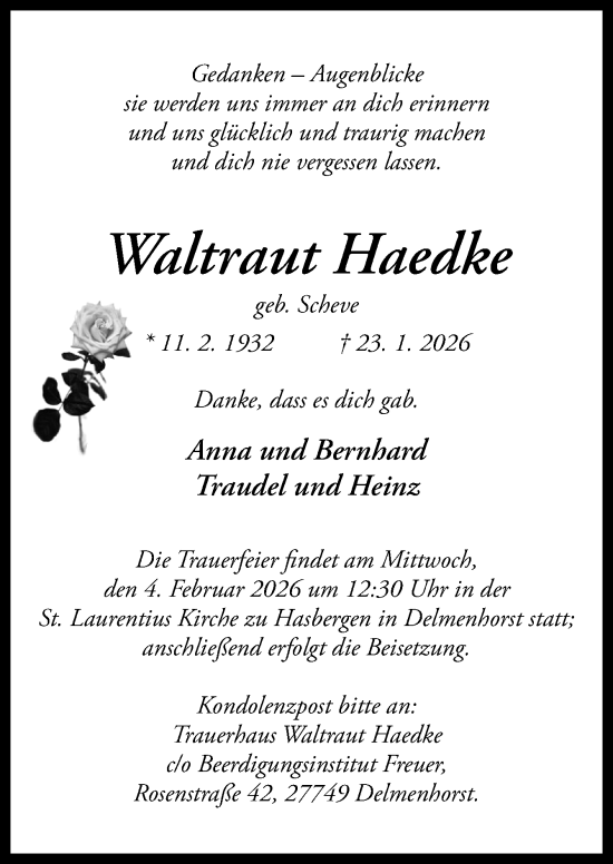Traueranzeige von Waltraut Haedke von DK Medien GmbH & Co. KG