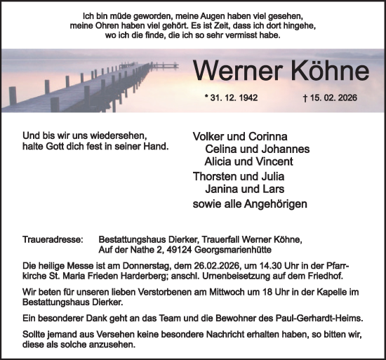 Traueranzeige von Werner Köhne von Neue Osnabrücker Zeitung GmbH & Co. KG