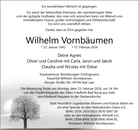 Traueranzeige von Wilhelm Vornbäumen von Neue Osnabrücker Zeitung GmbH & Co. KG