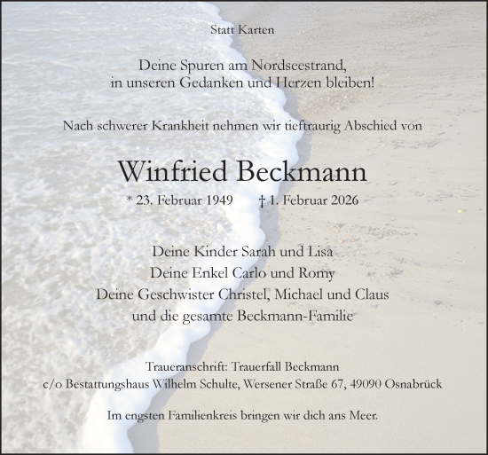 Traueranzeige von Winfried Beckmann von Neue Osnabrücker Zeitung GmbH & Co. KG