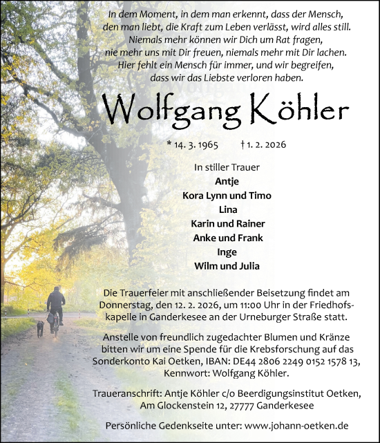 Traueranzeige von Wolfgang Köhler von DK Medien GmbH & Co. KG