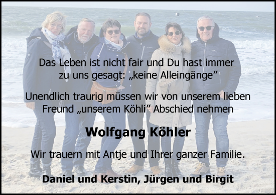 Traueranzeige von Wolfgang Köhler von DK Medien GmbH & Co. KG