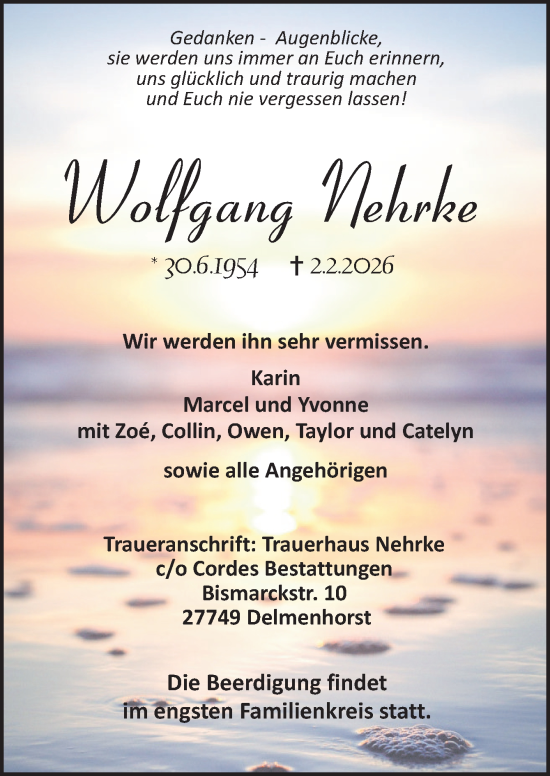 Traueranzeige von Wolfgang Nehrke von DK Medien GmbH & Co. KG