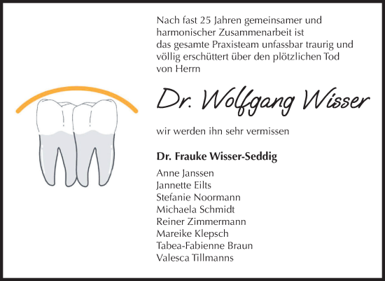 Traueranzeige von Wolfgang Weisser von Ostfriesischer Kurier GmbH