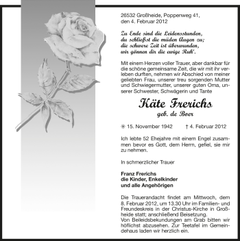 Traueranzeige von Käte Frerichs von Ostfriesischer Kurier GmbH