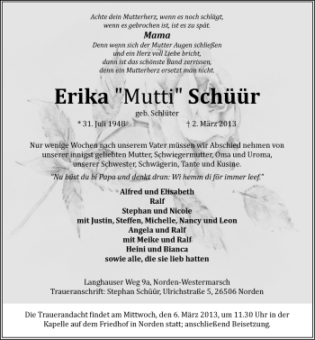 Traueranzeige von Erika 