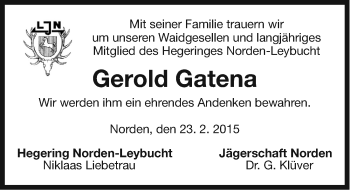 Traueranzeige von Gerold Gatena von Ostfriesischer Kurier GmbH