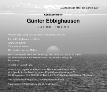 Traueranzeige von Günter Ebbighausen von Ostfriesischer Kurier GmbH